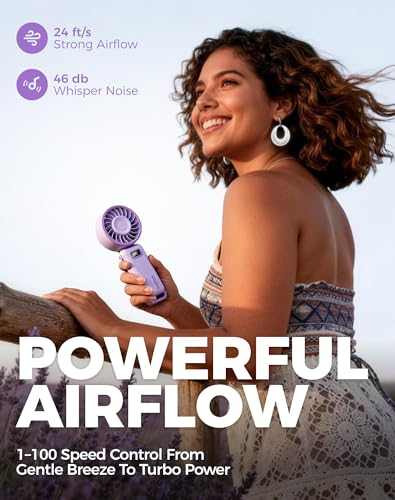 Diveblues Turbo Handheld Fan with USB-C rechargeable and 100-speed settings in portable compact design