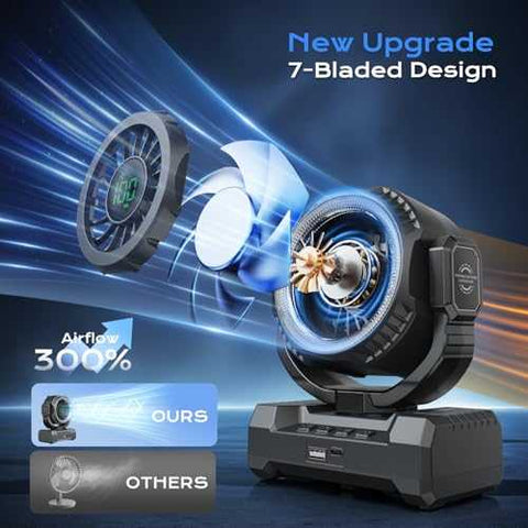24000mAh portable camping fan with rechargeable battery and LED lantern for outdoor use