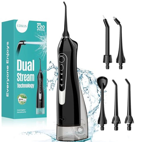 COSLUS C20 Cordless Water Dental Flosser – 300ML Rechargeable Oral Irrigator