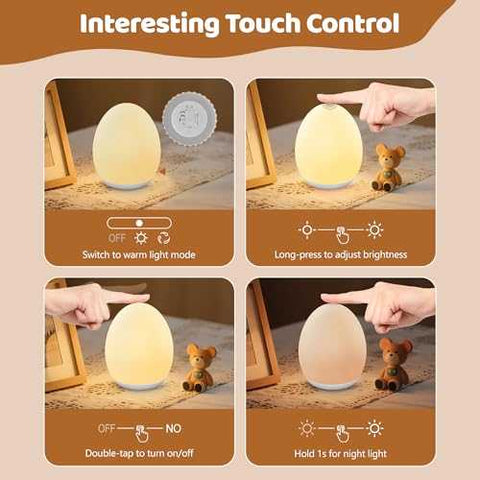 MediAcous Baby Egg Night Light – Rechargeable 7-Color Touch Lamp