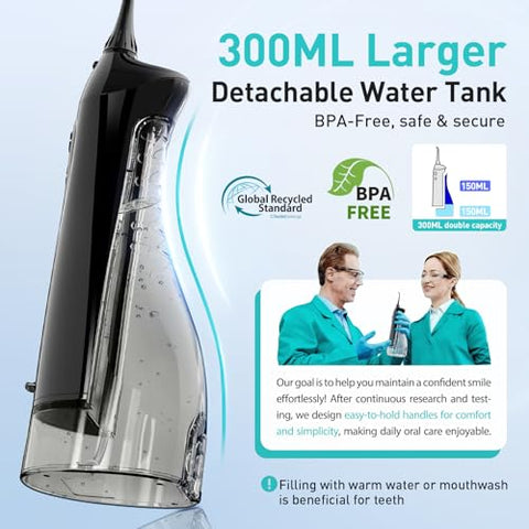 COSLUS C20 Cordless Water Dental Flosser – 300ML Rechargeable Oral Irrigator
