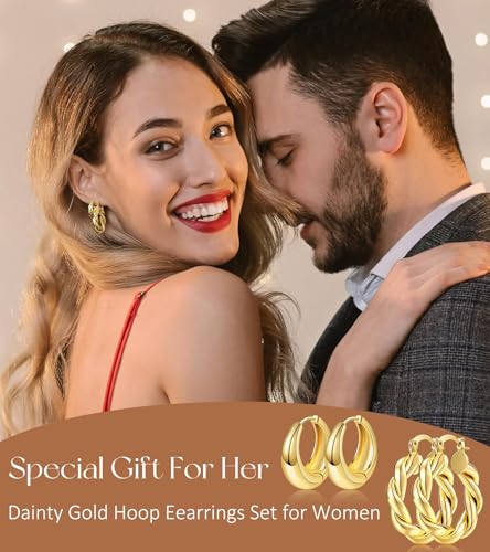 Adoyi 9 Pairs Gold Hoop Earrings Set – 14K Gold Plated Huggie Hoops for Women