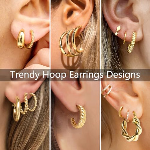 Adoyi 9 Pairs Gold Hoop Earrings Set – 14K Gold Plated Huggie Hoops for Women