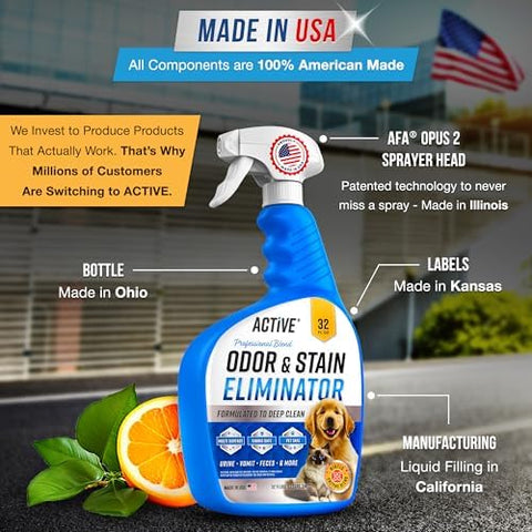Pet Odor and Stain Eliminator – Active Enzyme Cleaner for Dog & Cat Urine, Stains & Odors