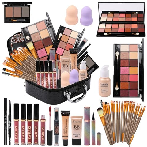 MTDXILTAI makeup sets for women,Professional Makeup Kit with Eyeshadow Palette,Brushes Set, Foundation, Lip Gloss, Travel Bag, Complete Beauty Set (Black bag)