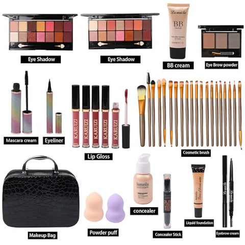 MTDXILTAI makeup sets for women,Professional Makeup Kit with Eyeshadow Palette,Brushes Set, Foundation, Lip Gloss, Travel Bag, Complete Beauty Set (Black bag)